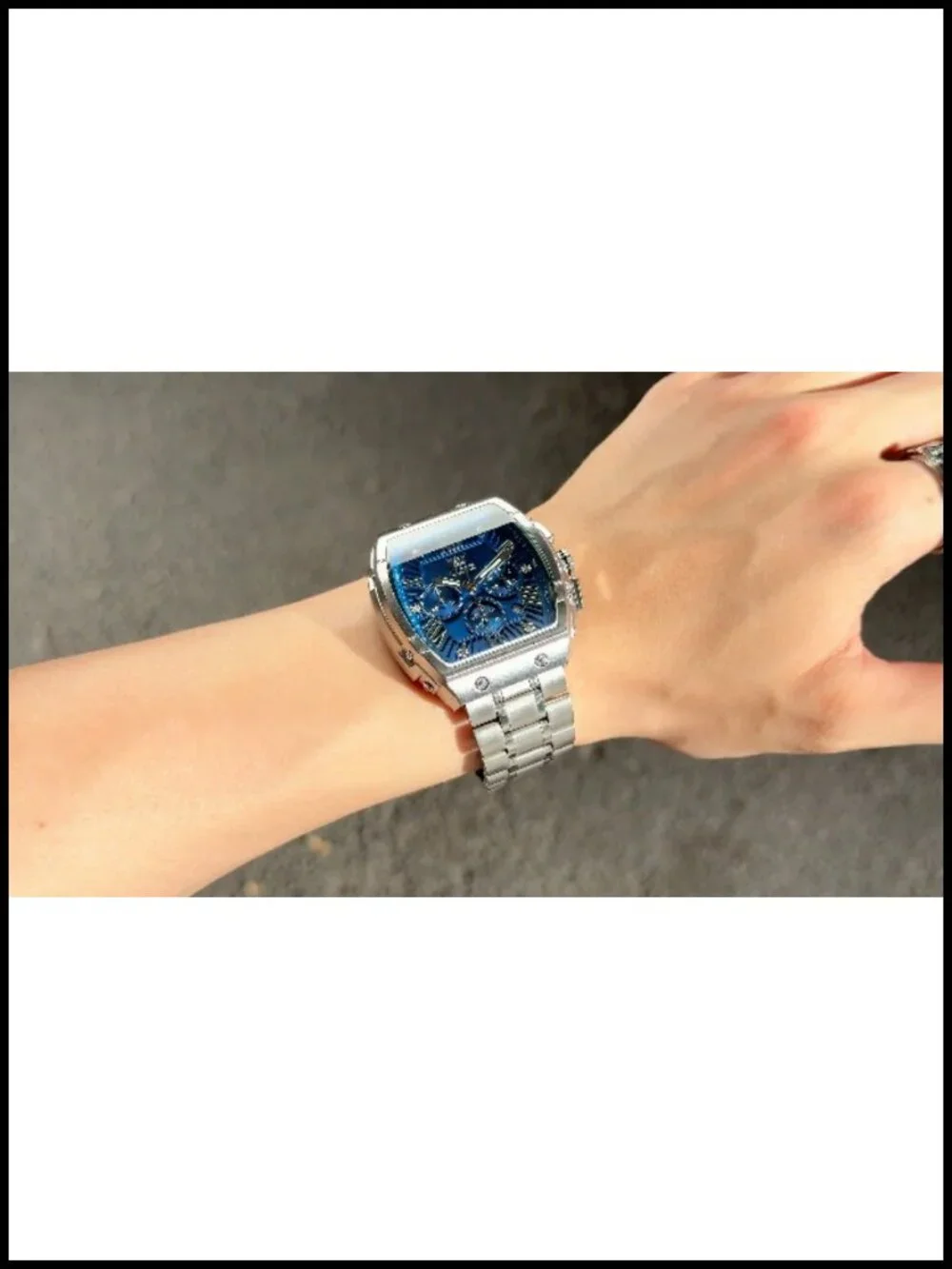 Mens Analog Chronograph Watch Square Dress Stainless Steel Waterproof Luminous